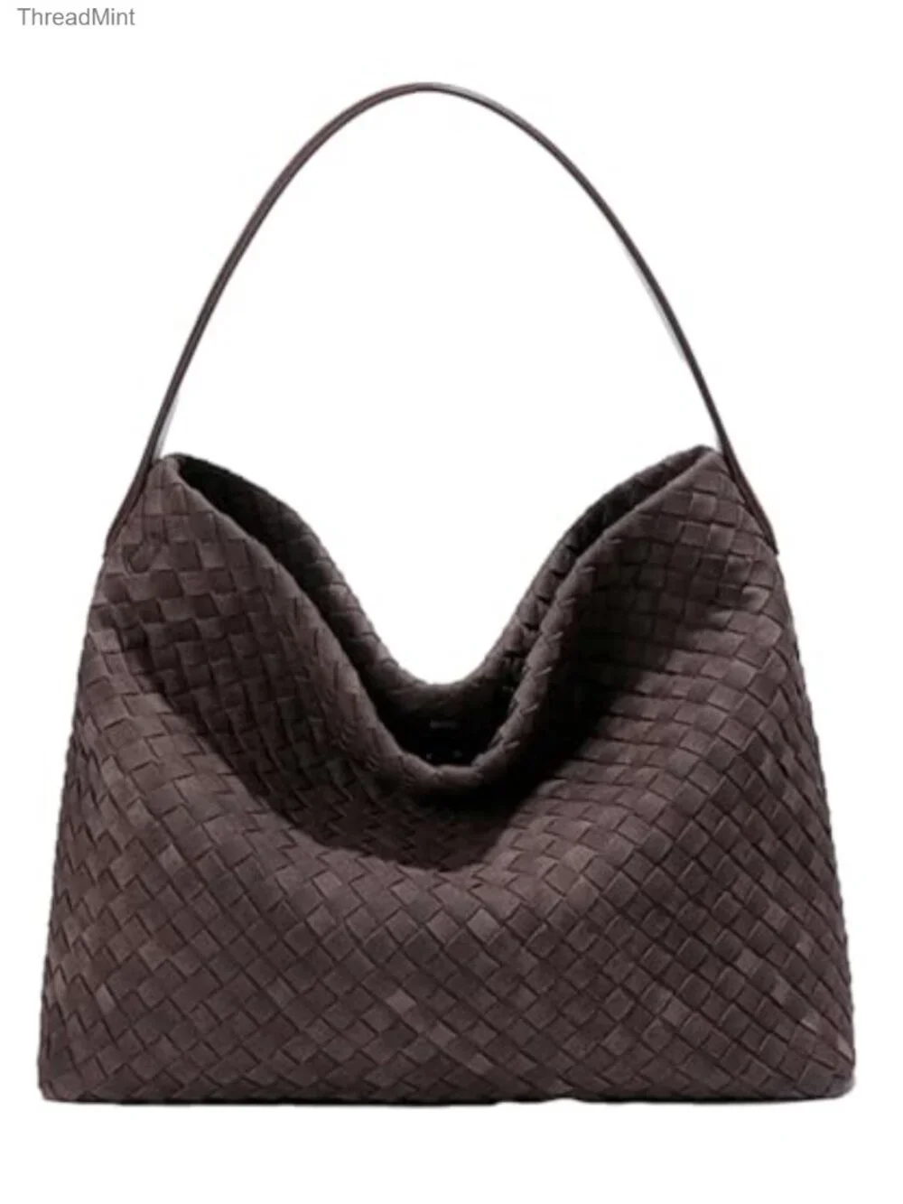 Woven Faux Suede Slouchy Hobo Tote Bag Adjustable Strap Vintage